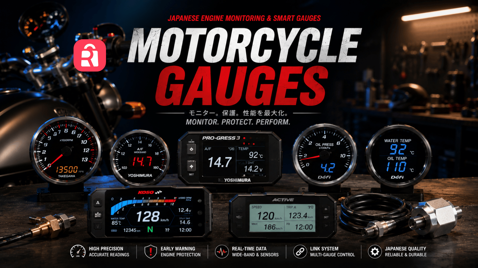 Discover top Japanese gauge brands like Defi, Yoshimura, KOSO, and ACTIVE via Rakufun